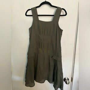 Nanette Lepore L'Amour Olive Green Square Neckline Pleated Bodice Dress Sz Small